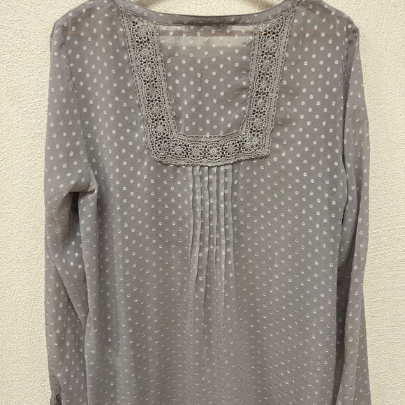 Daniel Rainn Womens Polkadot Gray Textured Sheer 3/4 Sleeve Blouse sz Large - Picture 7 of 12